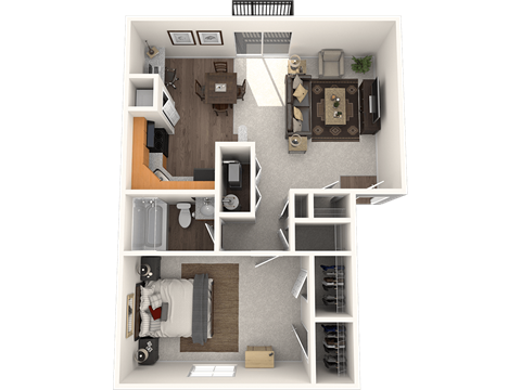 Floor plan for 1 bed, 1 bath, 700 sqft